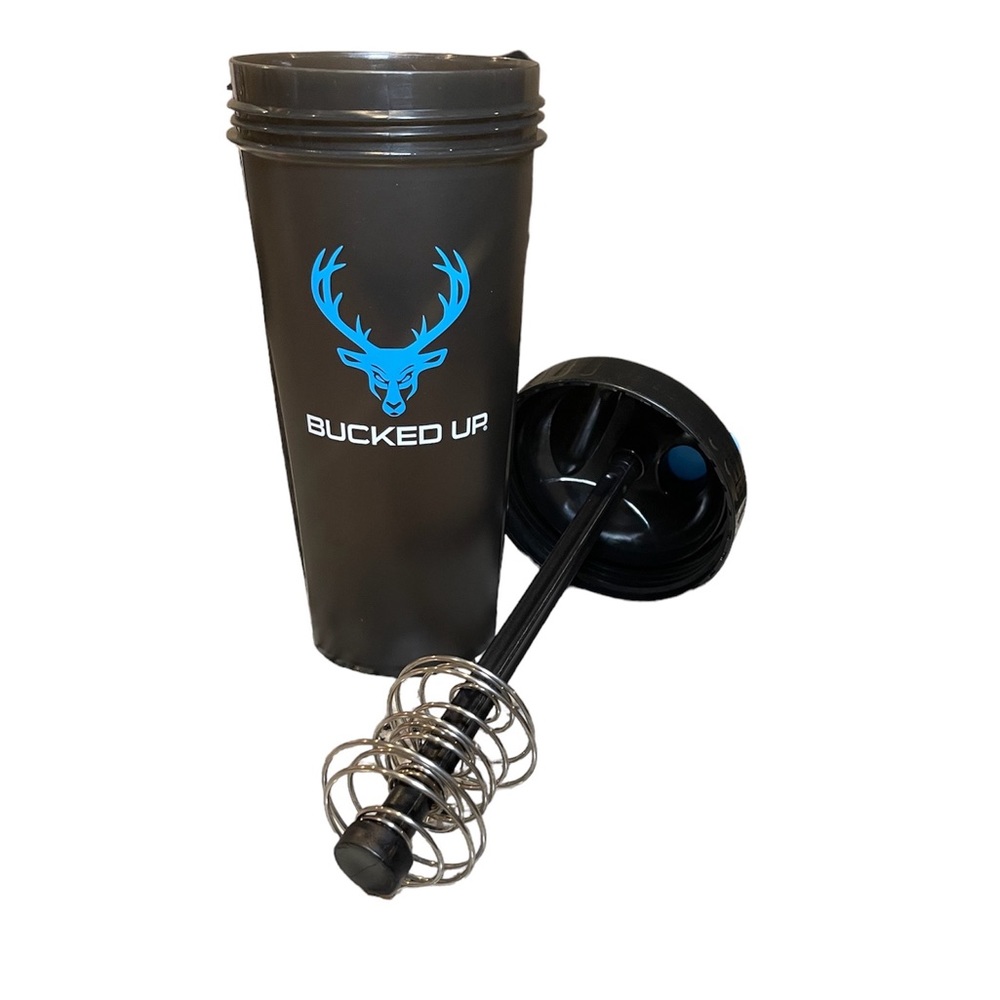 Bucked Up Perfect Protein Shaker Cup Bottle Black & Blue 24 oz.